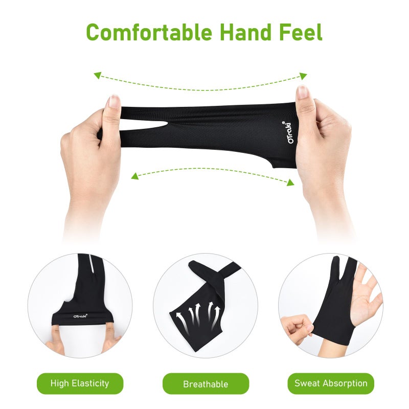 OTraki Drawing Glove 4pcs Large Artist Glove for Drawing Tablet, Paper Sketching, iPad, Monitor Painting, Two Finger for Right Hand and Left Hand, Smudge Guard 3.54 x 8.46 inch - Image 2